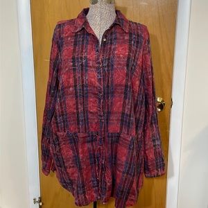 Maurice’s Womens Plus 0X Acid Wash Button Down Tunic w Draw String
